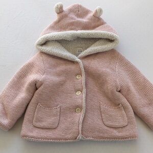 Baby Gap Light Pink Knit Hooded Jacket. Sherpa lined. Size- 12-18 months